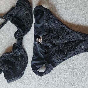 Juillet Black Eyelet Bikini Set